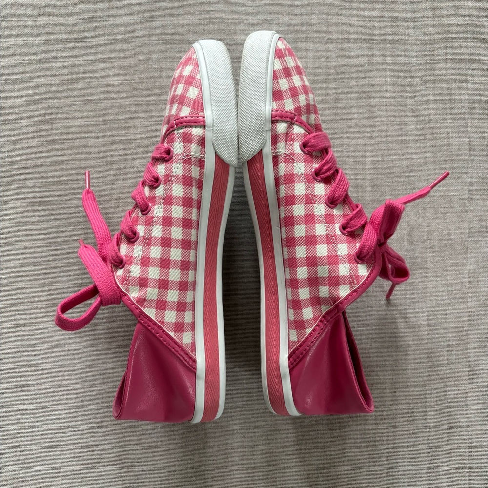 Isaac Mizrahi pink & white checkered plaid athletic tennis shoes size 7.5 - Picture 3 of 9